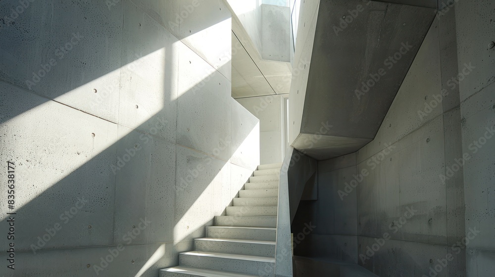 Obraz premium The architecture of the steps of an industrial style house building, unfinished concrete wall style