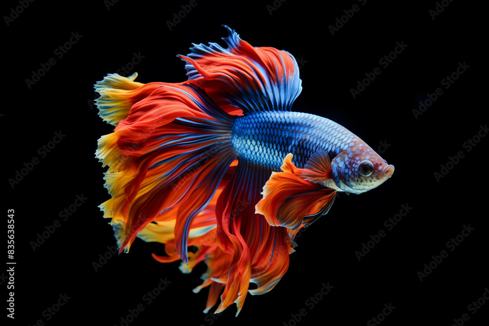 Fototapeta premium Colorful Siamese fighting fish on black background. Multicolored betta fish