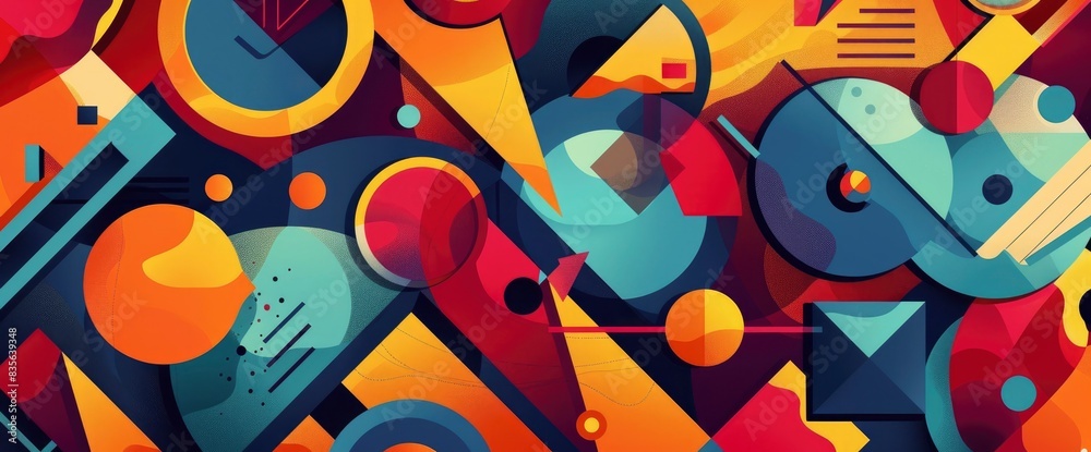 Fototapeta premium Abstract Art Using Geometric Shapes And Forms, Cartoon Style, Background