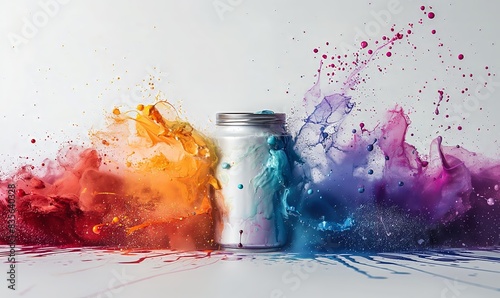 Colorfully Splattered Water Bottle. Generative AI photo