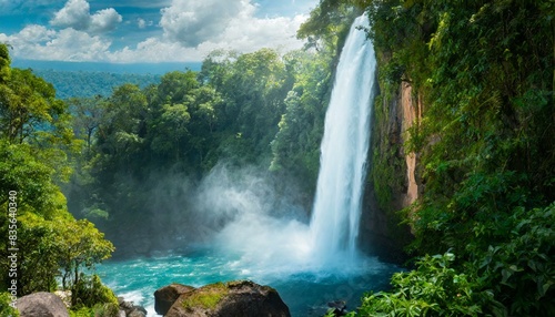 breath taking waterfall in the middle of the rain forest  copy space for text.