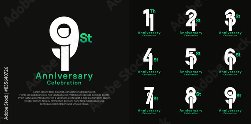 anniversary logotype vector design with white and green color for celebration moment