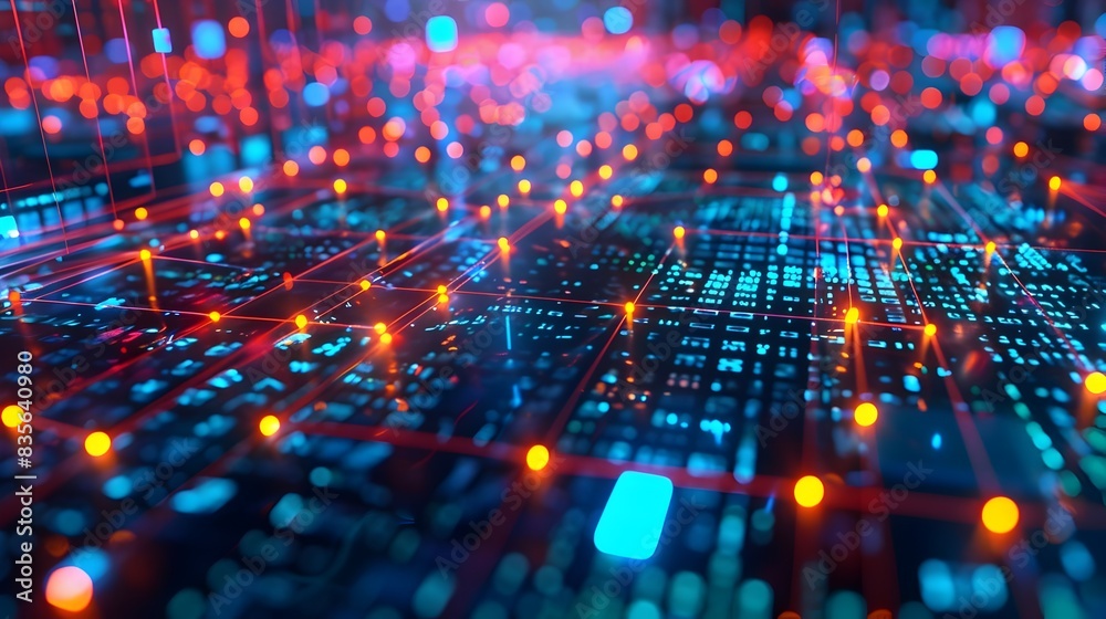 Obraz premium Futuristic Glowing Matrix Grid Abstract Digital Background