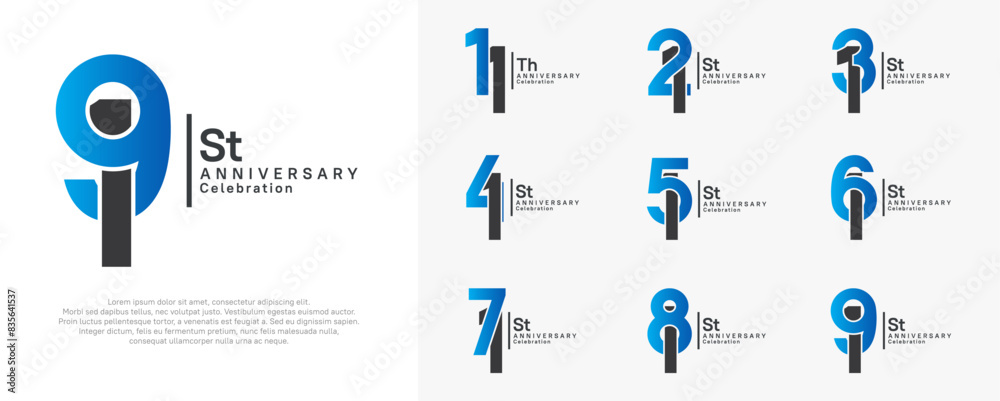 anniversary vector design set with blue and black color can be use for special moment anniversary vector design set with blue and black color can be use for special moment