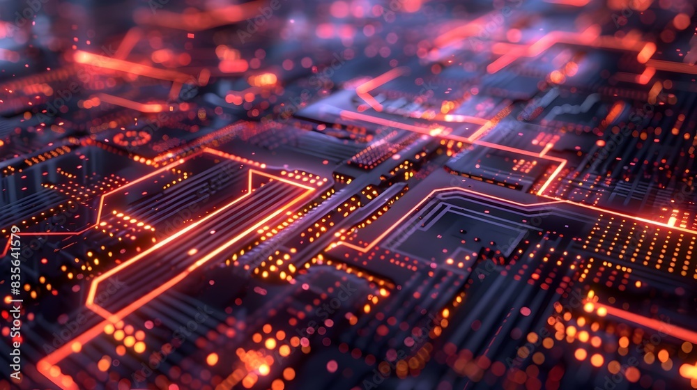 Glowing Futuristic Circuit Board Background with Bright Neon Lights and Digital Pulse Patterns Glowing Futuristic Circuit Board Background with Bright Neon Lights and Digital Pulse Patterns