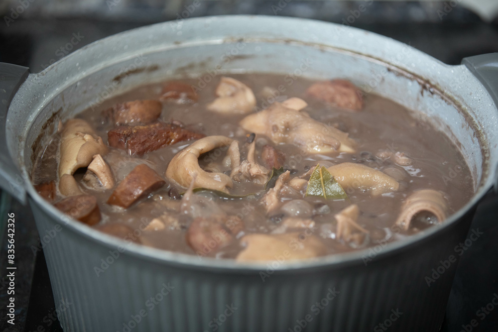Traditional and irresistible Brazilian feijoada closeup Traditional and irresistible Brazilian feijoada closeup