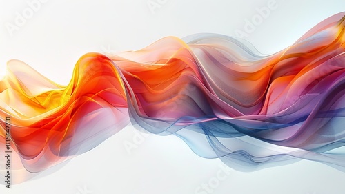 Abstract digital wave art in vibrant colors of orange, red, and blue, flowing on a white background, perfect for creative design inspiration.