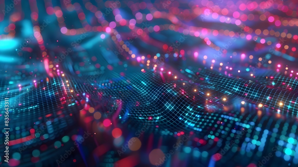 Mesmerizing Digital Landscape with Neon Lights and Futuristic Geometric Patterns Mesmerizing Digital Landscape with Neon Lights and Futuristic Geometric Patterns