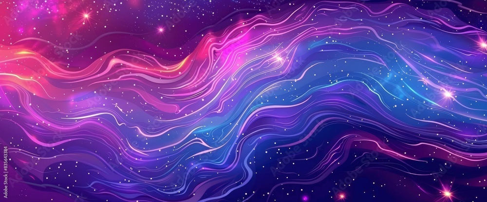 Fototapeta premium Abstract Cosmic Energy Waves With A Radiant Glow And Starry Patterns, Cartoon Style, Background