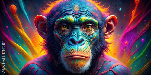 Colorful neon monkey artwork poster , vibrant, colorful, monkey, neon, artwork, poster, design,bright, tropical, animal, playful, vibrant colors, rainbow, fun, pop art, graphic, creativity