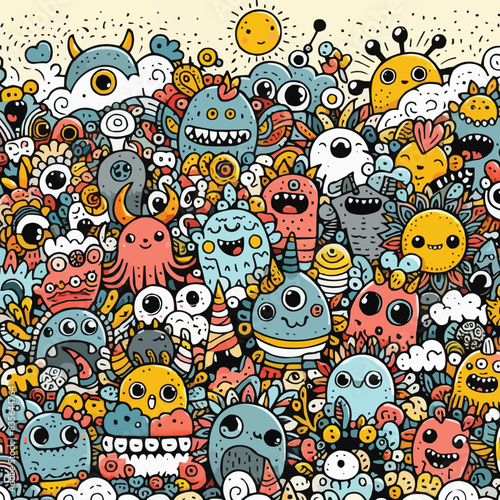 Vector illustration of Doodle cute Monster background  Hand drawing Doodle