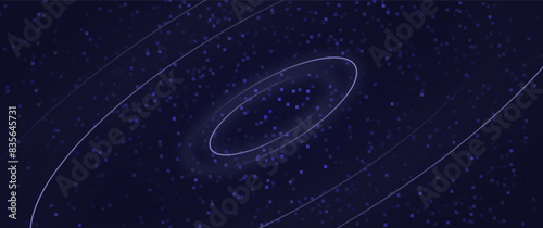 blue rectangle stars in outer space with imaginary planetary orbit line, futuristic vector design concept for science, tech, background