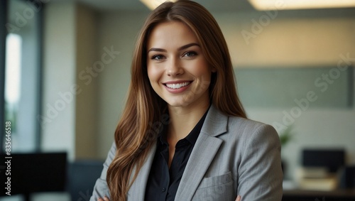 a beautiful young business women smiling in office 