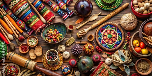 Cultural diversity concept with various traditional objects and symbols, diversity, multicultural, ethnic, global, tradition, unity, harmony, differences, heritage, community, international © sompong