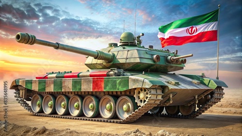Tank with Iranian flag painted on it , Military, tank, Iranian, flag, national, armed forces, warfare, defense, symbol, battle, camouflage, vehicle, army, middle east, power, pride photo