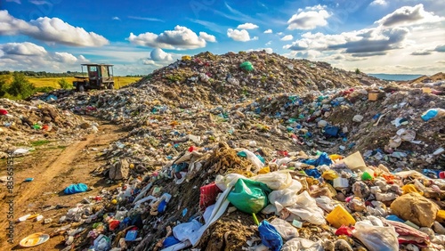 Landfill trash pile contaminating surroundings, pollution, garbage, waste, environmental, pollution, contamination, trash, landfill, toxic, rubbish, plastic, environment, dirty, disposal