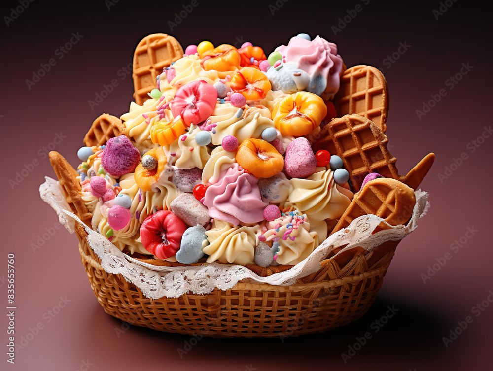Attractive Ice cream sundae in an edible waffle bowl Attractive Ice cream sundae in an edible waffle bowl