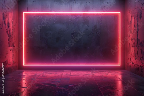 A red neon frame in a dark room