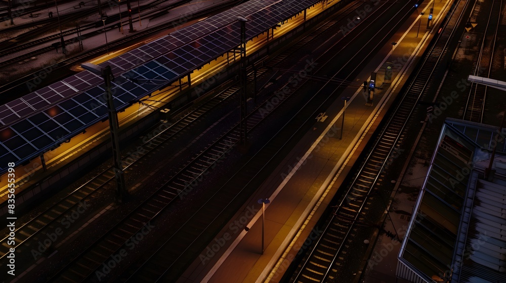 Night view of a busy urban railway station with illuminated trains,tracks and platforms Night view of a busy urban railway station with illuminated trains,tracks and platforms