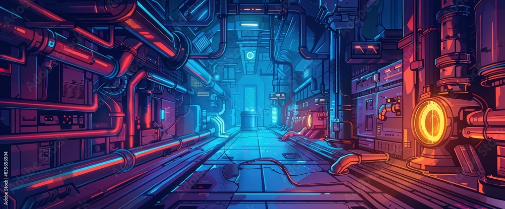 Fototapeta premium Abstract Energy Conduits In A Sci-Fi Environment, Cartoon Style, Background