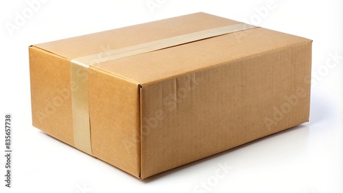 Closed cardboard box with adhesive, isolated on a white background, cardboard, box, closed, adhesive, isolated, white background, packaging, storage, shipping, delivery, container, empty