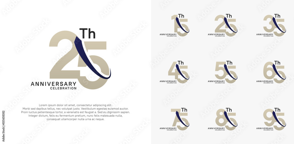 anniversary vector set. brown color with blue swoosh can be use for celebration