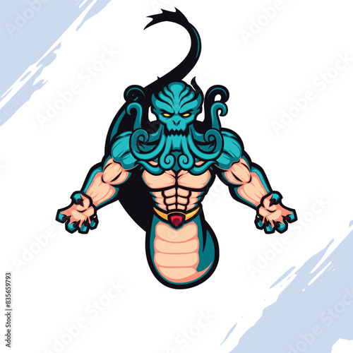 Green Muscular Snake Body Ocean Monster Mascot © Arzuka