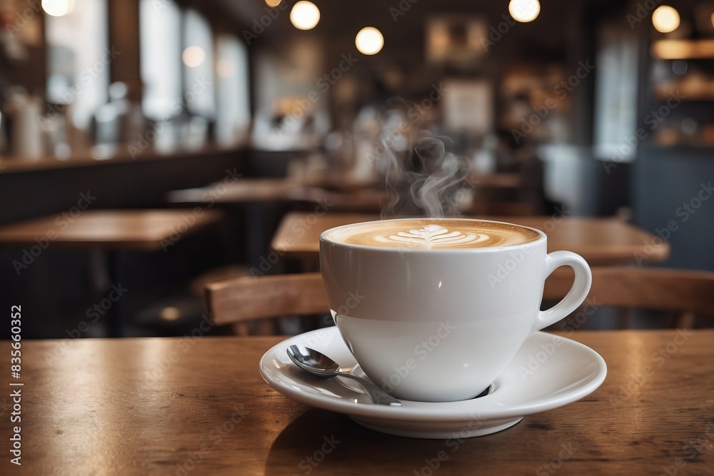 Fototapeta premium Coffee in cup with latte art in coffee shop