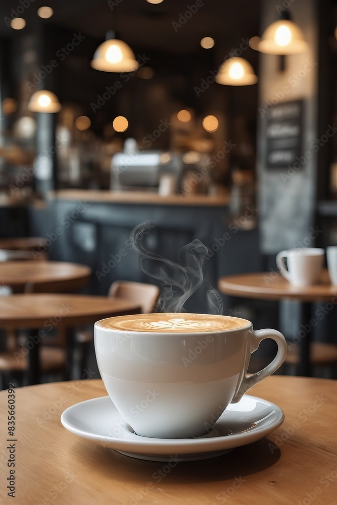 Fototapeta premium Coffee in cup with latte art in coffee shop