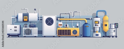 A flat vector illustration of an industrial air compressor with engine