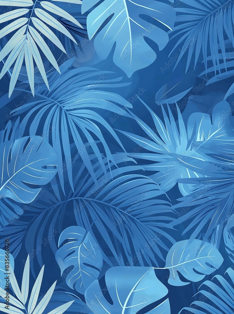 Abstract Blue Tropical Leaves Pattern on Dark Background Abstract Blue Tropical Leaves Pattern on Dark Background