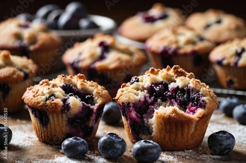 Wallpaper Mural Blueberry Muffins with Streusel Topping: a batch of freshly baked blueberry muffins on a cooling rack. Torontodigital.ca