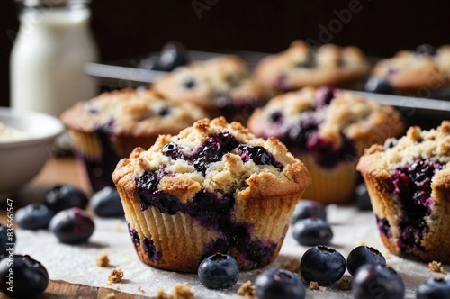Wallpaper Mural Blueberry Muffins with Streusel Topping: a batch of freshly baked blueberry muffins on a cooling rack. Torontodigital.ca