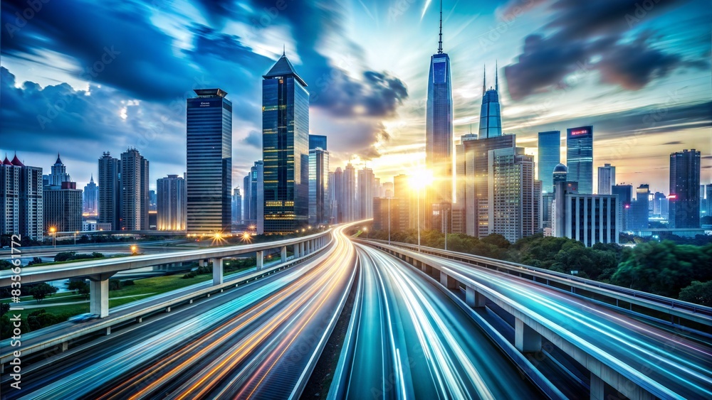 Fototapeta premium highway in city. High speed motion blur. Concept of leading in business, Hi tech products background, artificial intelligence, hyper loop, virtual