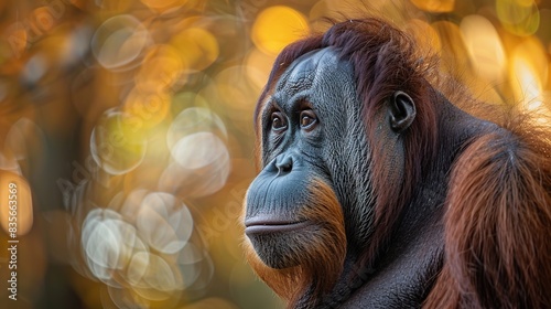 Portrait of a male Bornean orangutan Pongo pygmaeus . Generative Ai photo