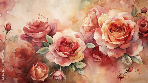 Watercolor background of bouquet roses