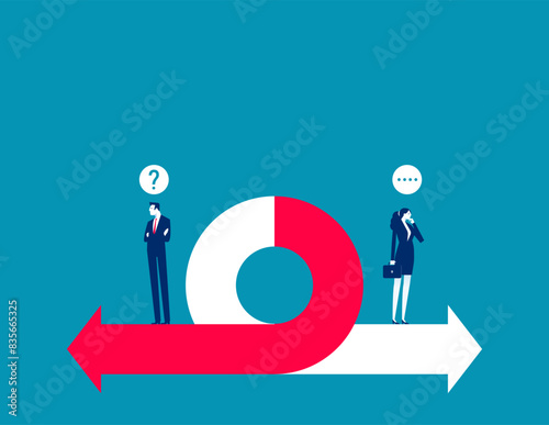Business person thinking about choosing left or right. . Looking for solutions vector concept