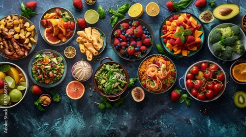 Culinary Delights: Capture a vibrant array of culinary delights, including colorful fruits, gourmet dishes, and exotic spices photo