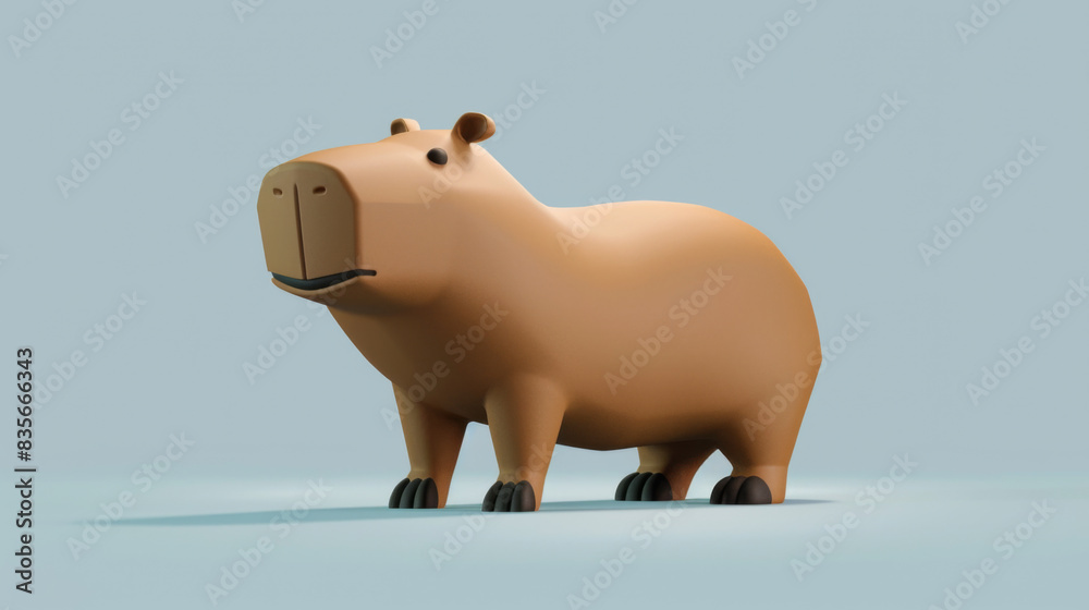 3D illustration of a cartoon capybara standing on a light blue background, facing forward. 3D illustration of a cartoon capybara standing on a light blue background, facing forward.