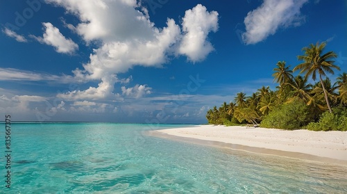 Beach coastline  deserted island in the ocean  crystal clear water