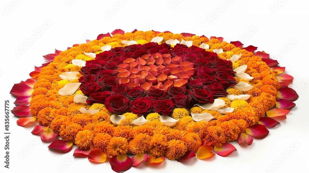 Fototapeta premium A vibrant side view of a traditional flower rangoli for Diwali
