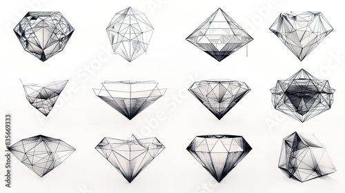 isolated wireframe vectors, diamond shape, minimal, geometric, simple, white background, clean line  photo