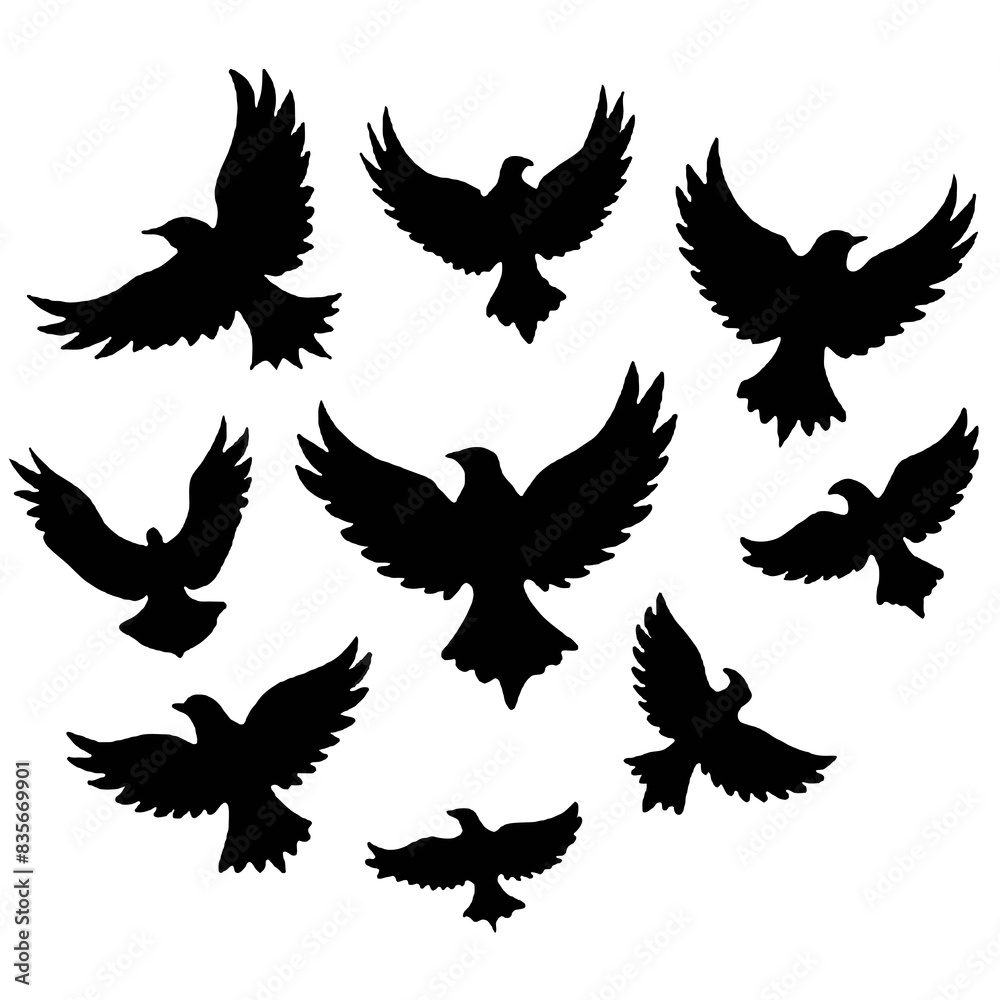 Obraz premium Unleash the Majesty of the Skies, A Captivating Collection of Eagle Silhouettes Set