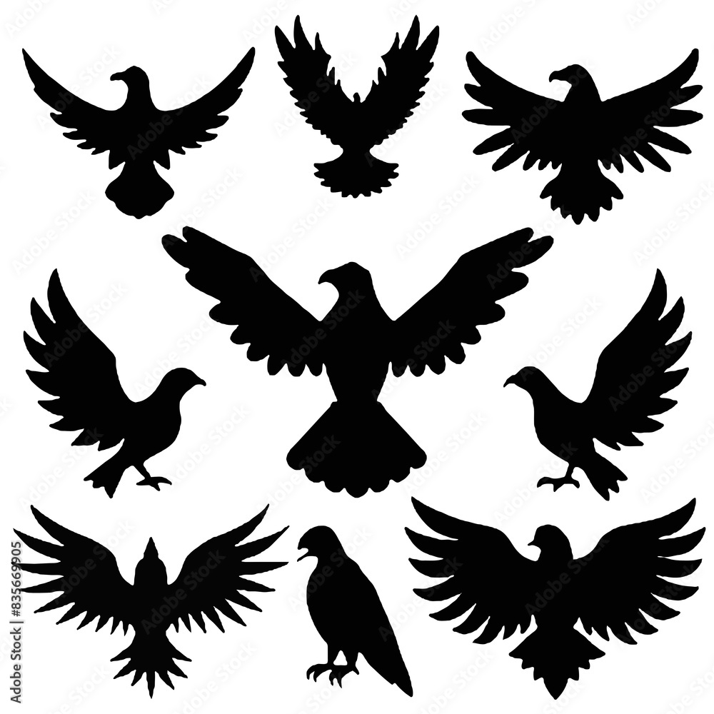 Obraz premium Unleash the Majesty of the Skies, A Captivating Collection of Eagle Silhouettes Set