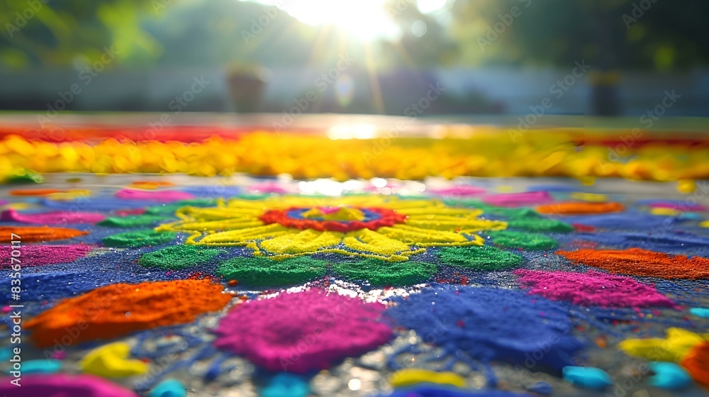Fototapeta premium Colorful rangoli design on the ground
