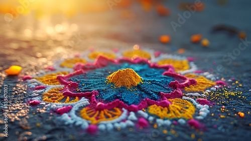 Vibrant rangoli design on the ground