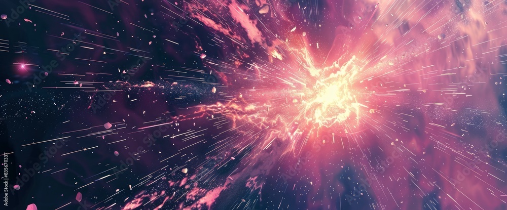 Fototapeta premium Data Bursts In A Serene Cosmic Setting, Cartoon Style, Background