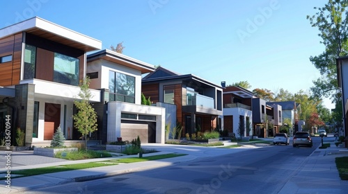 Residential neighbourhood street with modern family homes. Modern architecture houses © Ammar