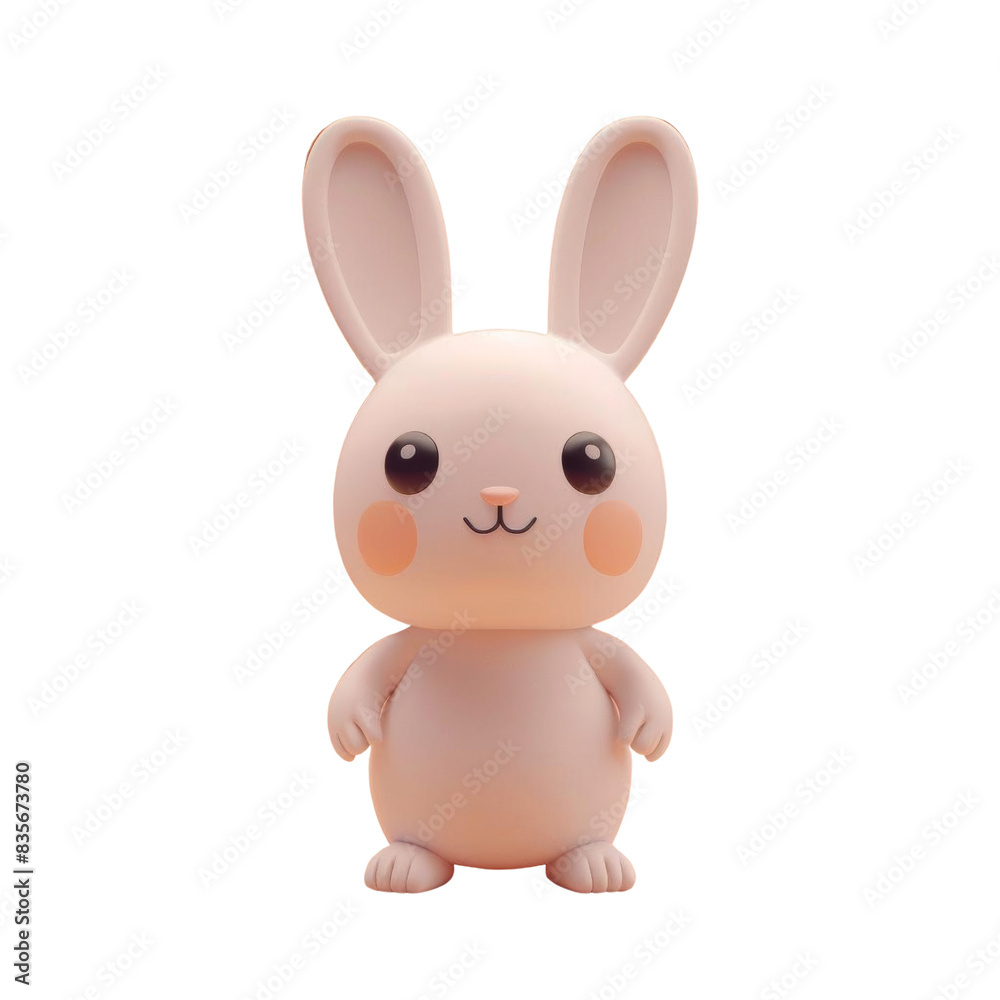 Cute 3D rendering of a pink bunny rabbit, standing on all fours with a happy expression on its face.