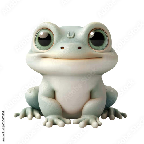 A cute and realistic 3D rendering of a baby frog with big eyes.